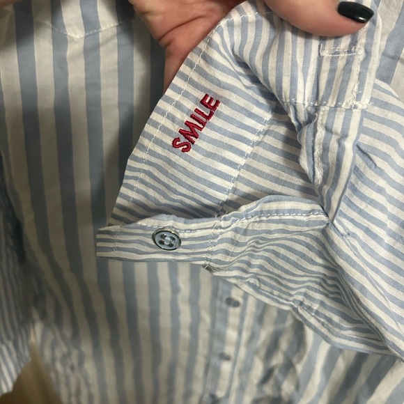 PJ Salvage Blue & White Striped Button Down Cotton Sleep Shirt Size Medium - Picture 2 of 6